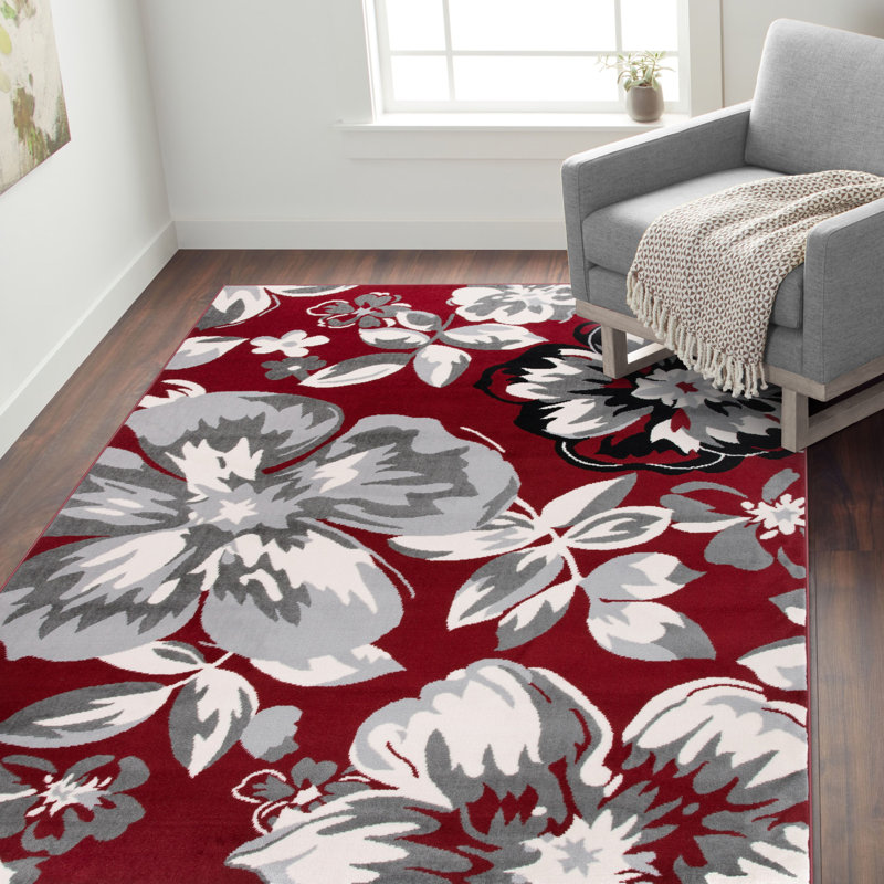 Ebern Designs Reade Floral Red / Gray Area Rug & Reviews Wayfair.ca